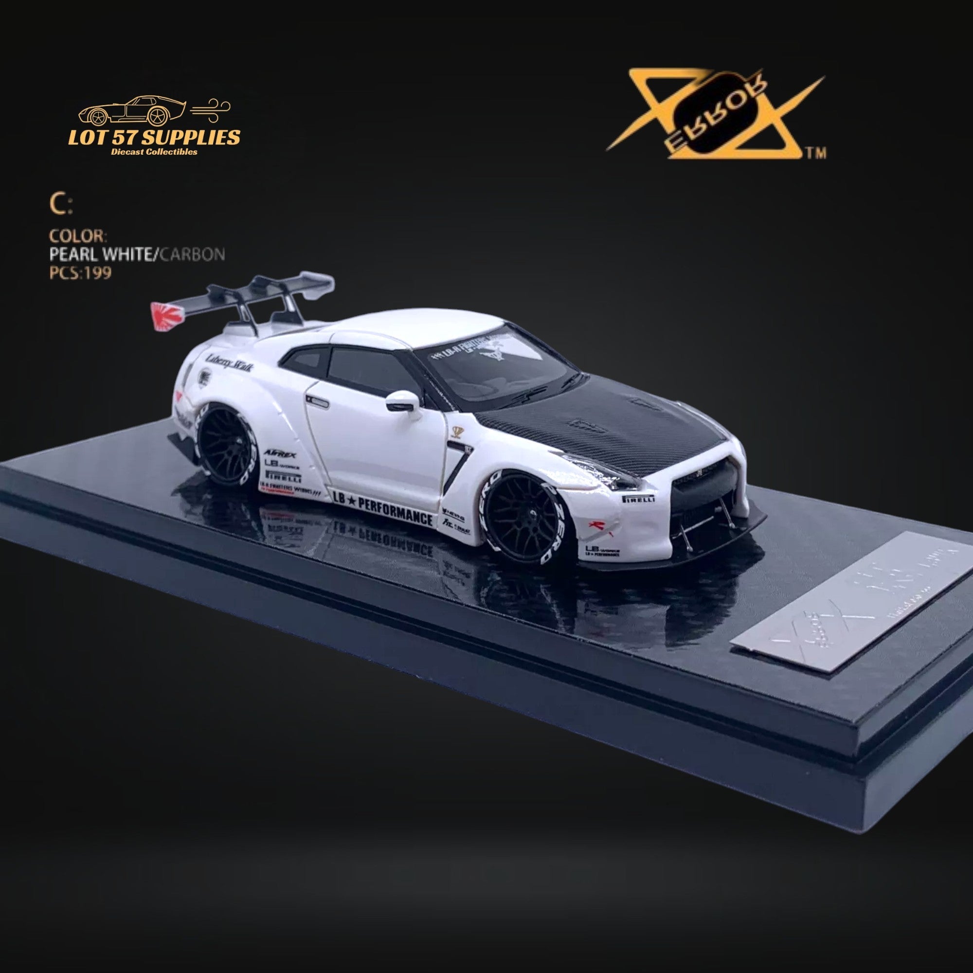 404ERROR LB-Works Skyline GT-R R35 Pearl White Carbon Hood 1:64