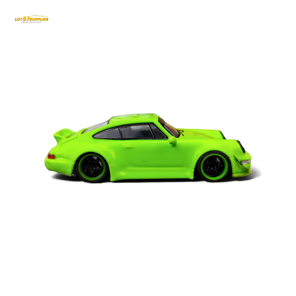 Flame Porsche 964 RWB Ducktail Fluorescent Green 1:64