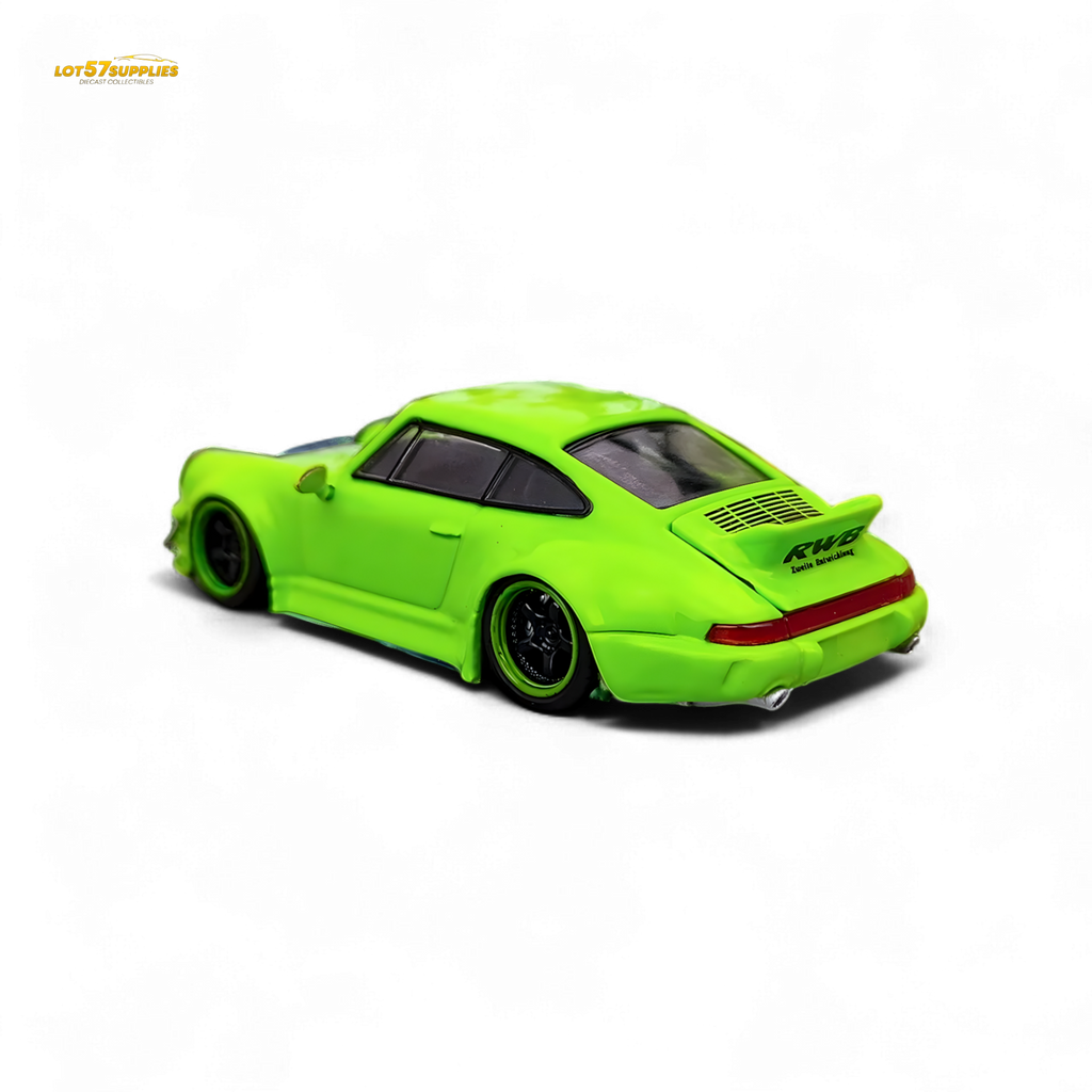 Flame Porsche 964 RWB Ducktail Fluorescent Green 1:64