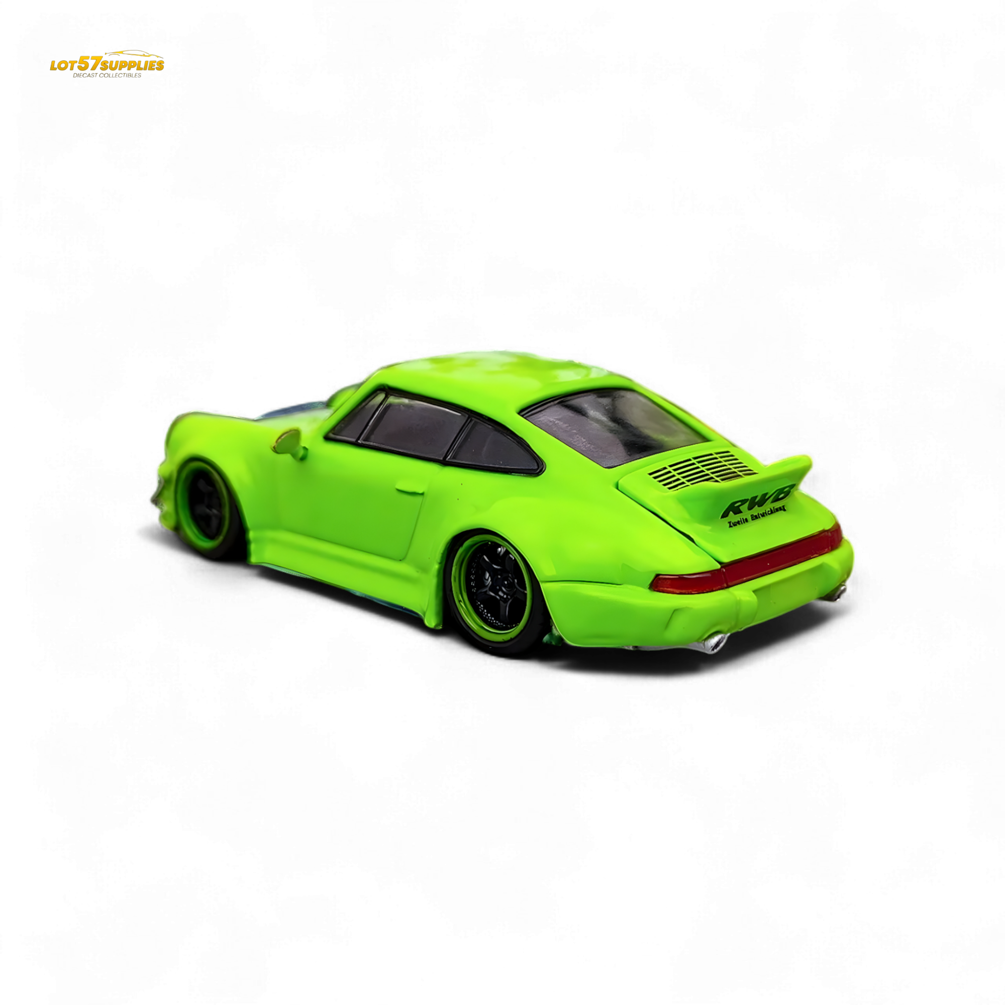 Flame Porsche 964 RWB Ducktail Fluorescent Green 1:64