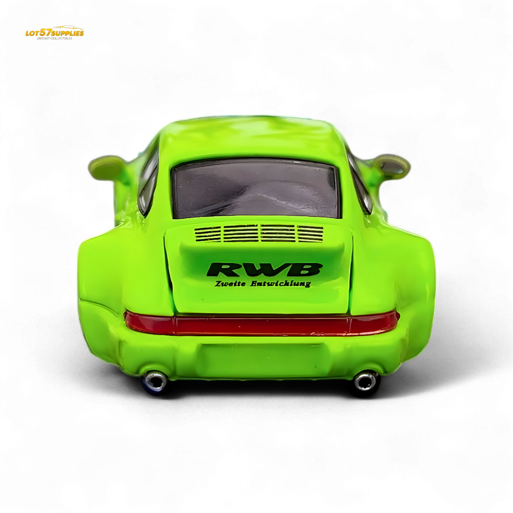 Flame Porsche 964 RWB Ducktail Fluorescent Green 1:64