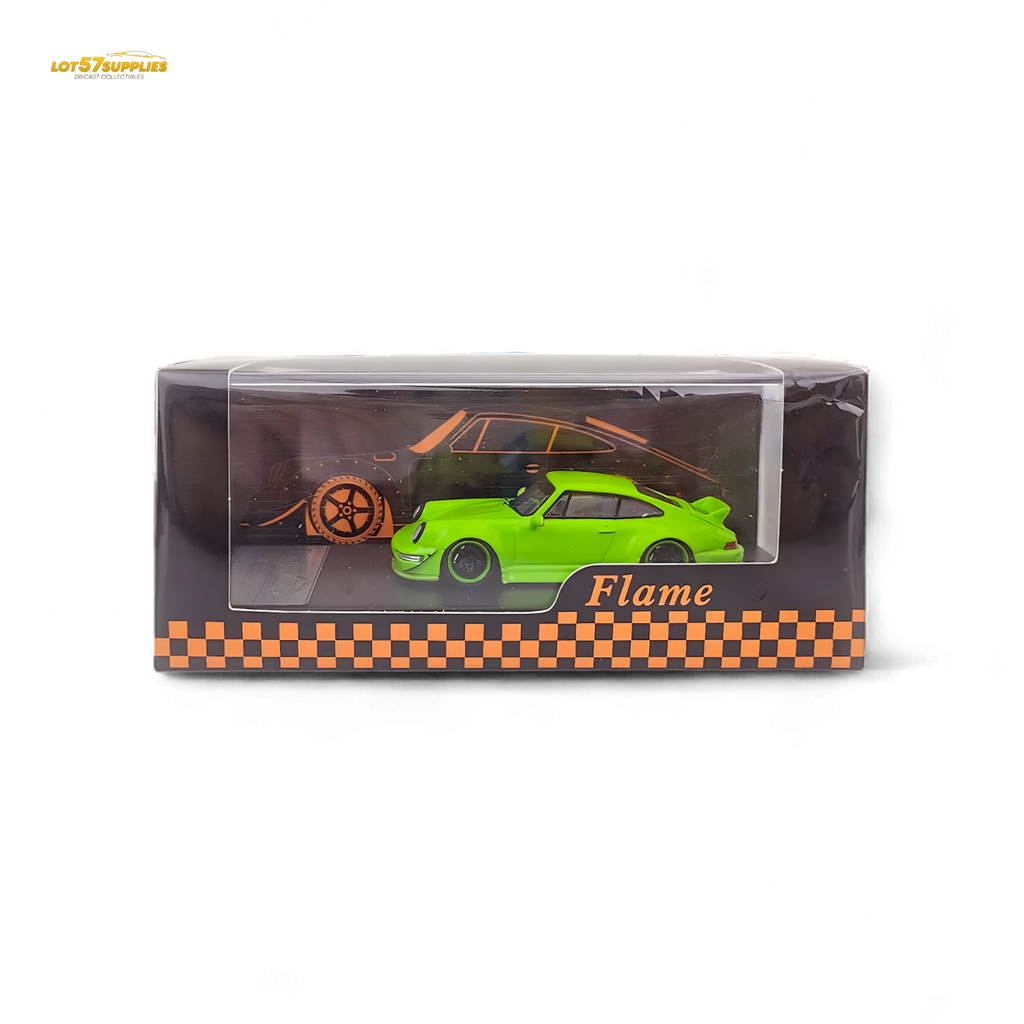 Flame Porsche 964 RWB Ducktail Fluorescent Green 1:64