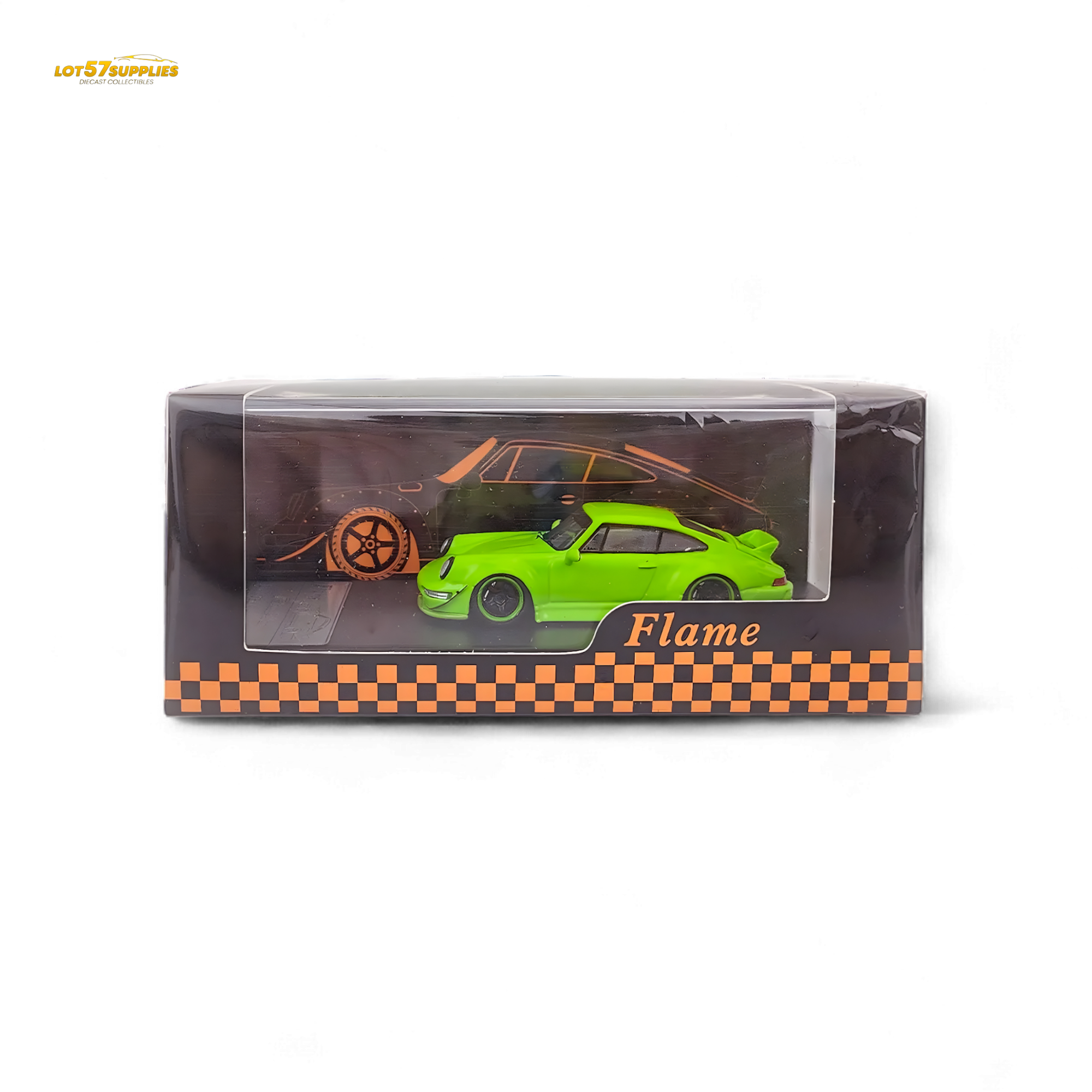 Flame Porsche 964 RWB Ducktail Fluorescent Green 1:64