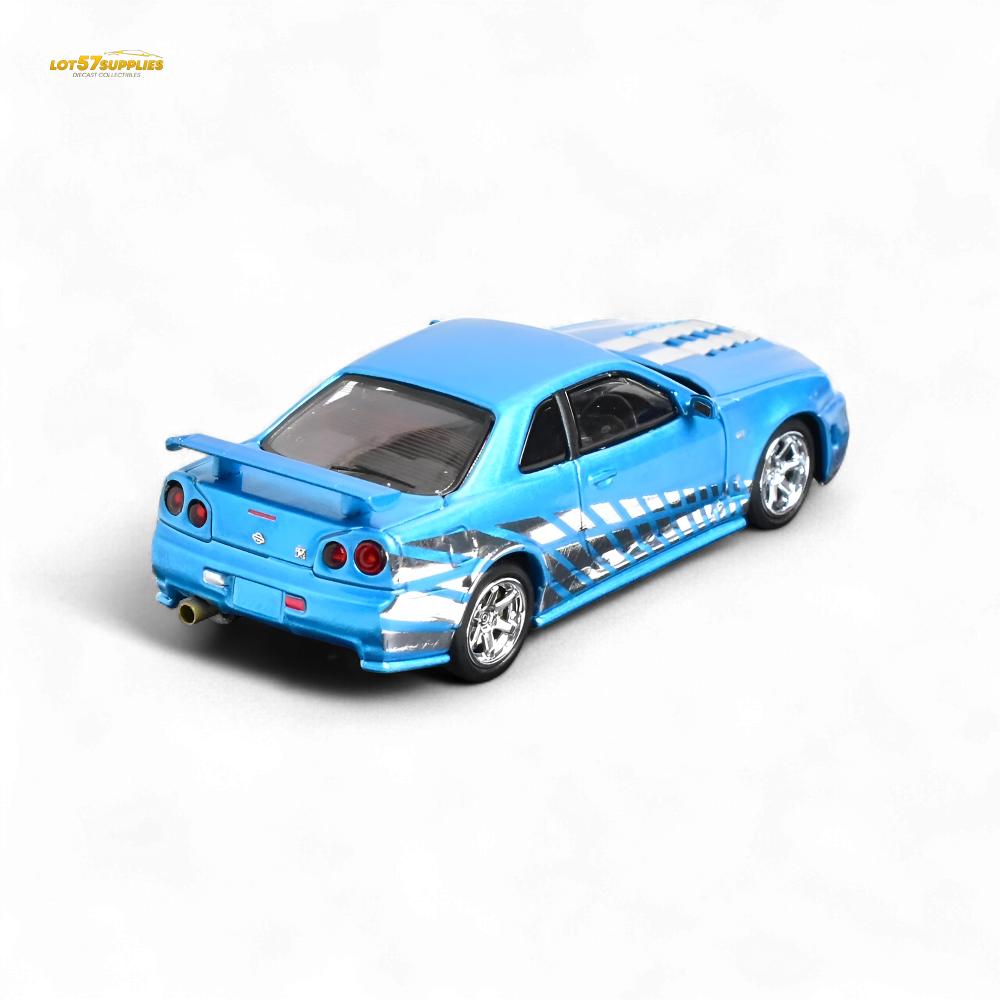 Stance Hunters Skyline GT-R R34 Z-Tune Chrome Blue 1:64