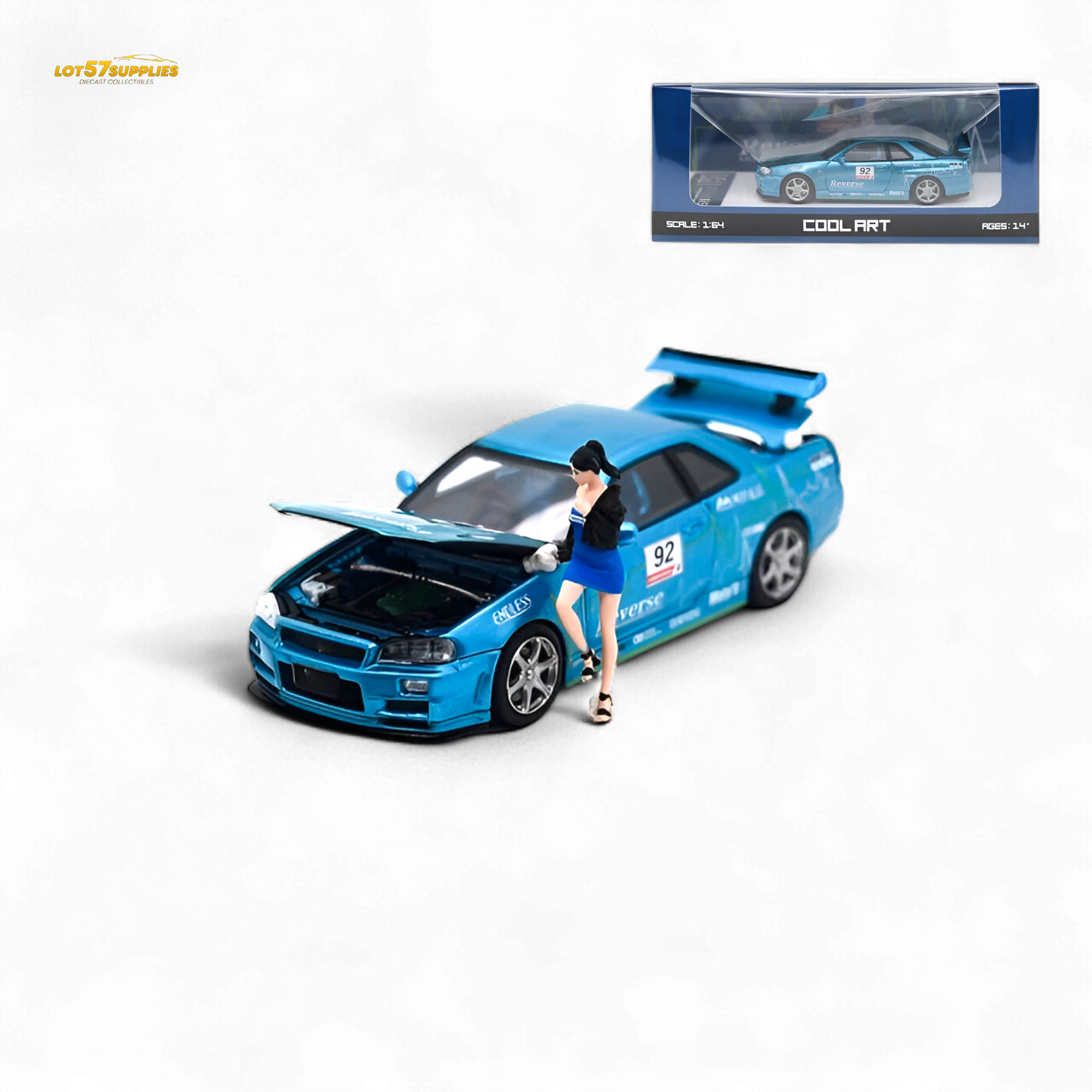 Cool ART Skyline R34 Blue #92 - With Figure 1:64