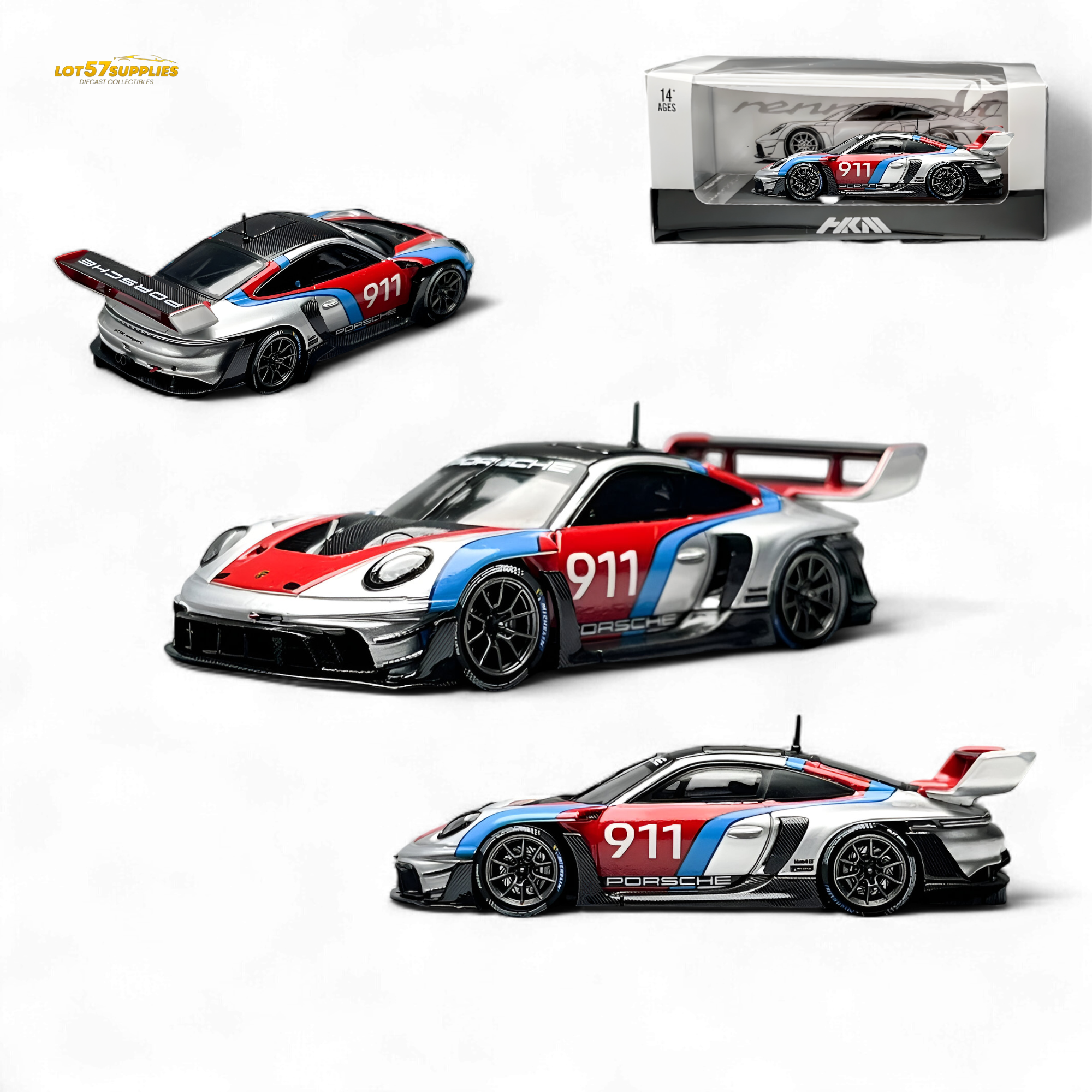 HKM Model Porsche 911 GT3 Rennsport Silver 1:64
