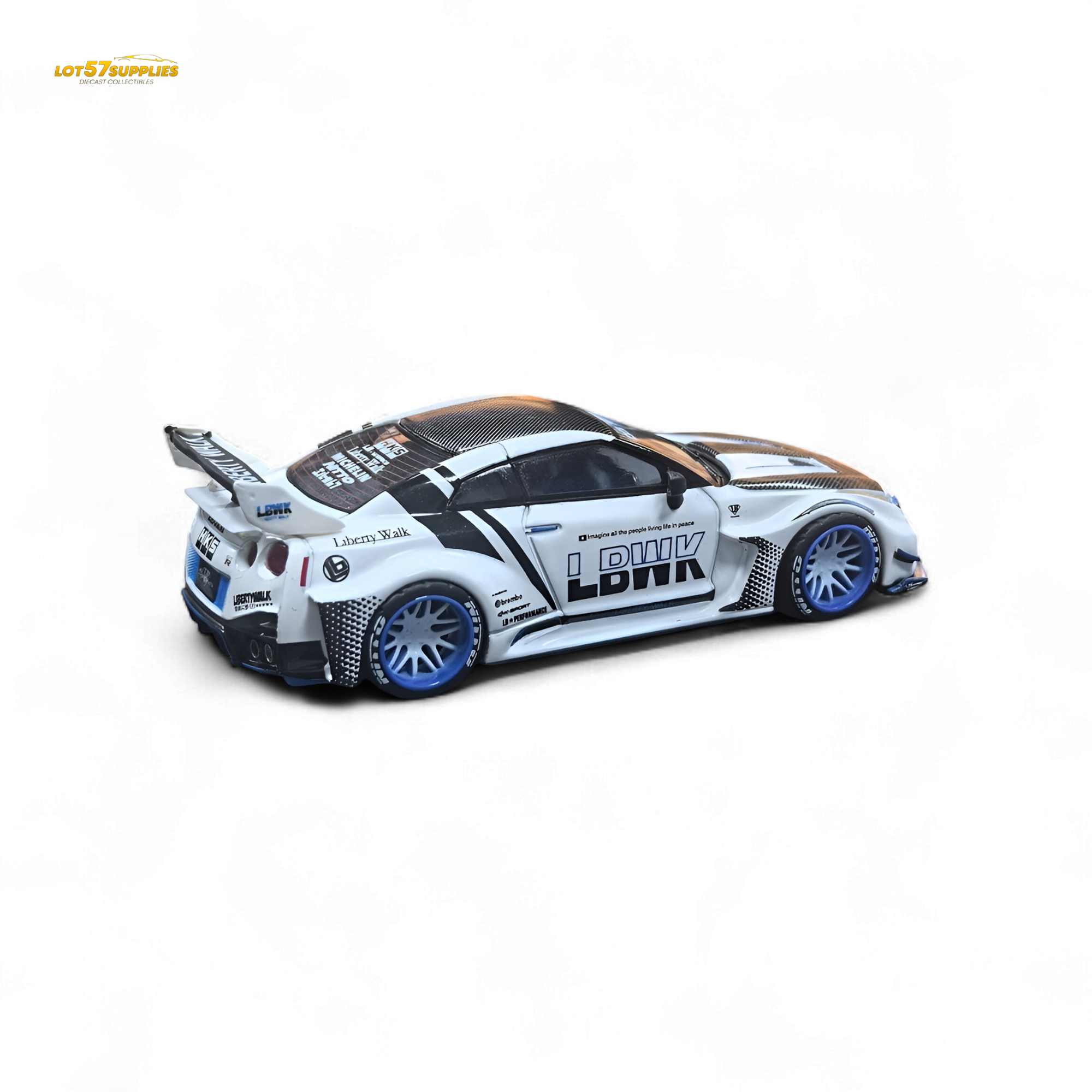 MC LB GTR R35 GT - White Blue Stripe Carbon Roof 1:64