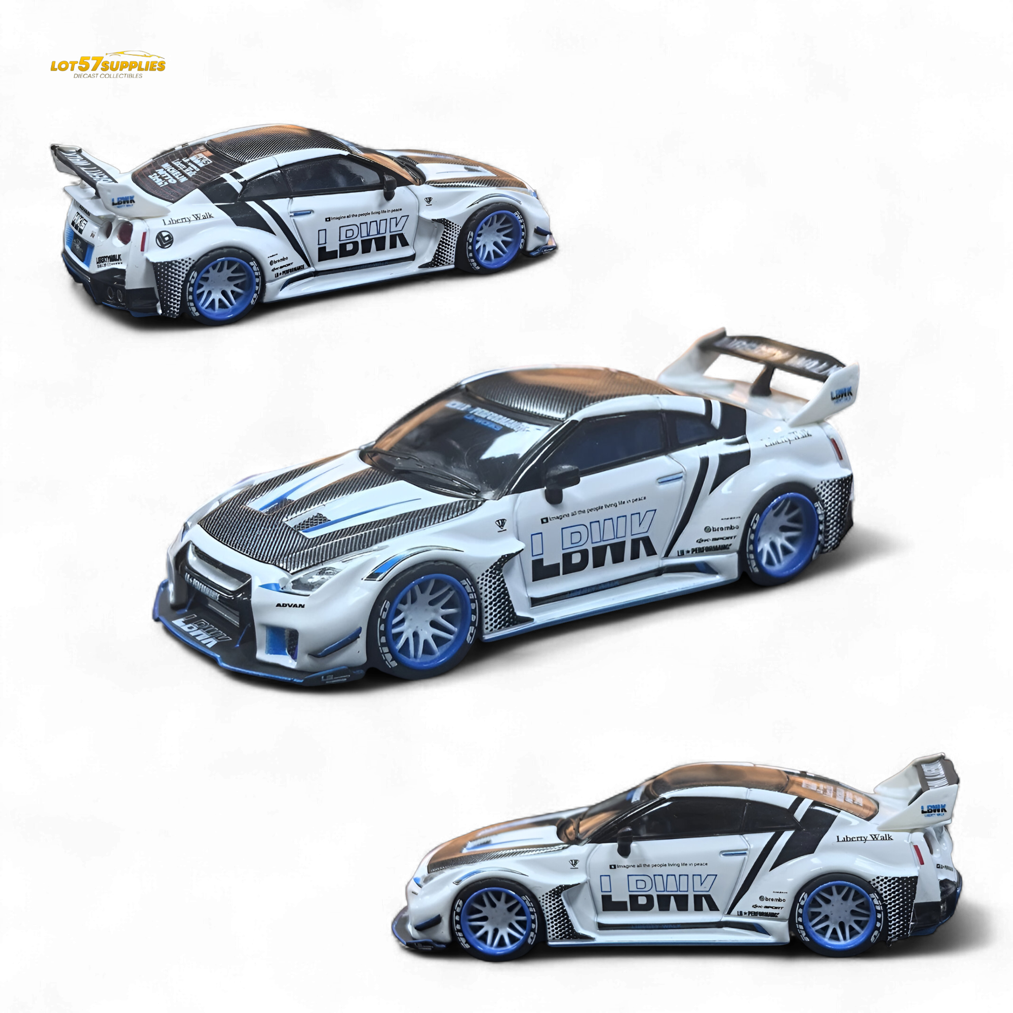 MC LB GTR R35 GT - White Blue Stripe Carbon Roof 1:64