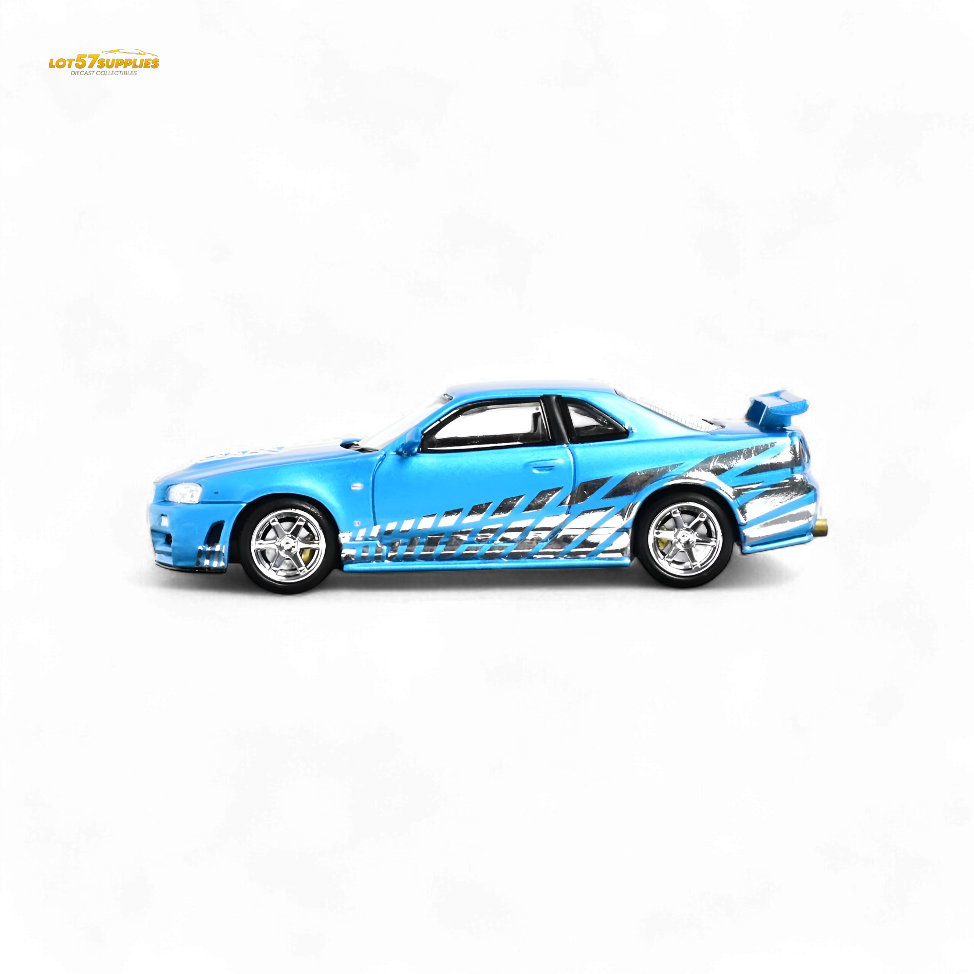 Stance Hunters Skyline GT-R R34 Z-Tune Chrome Blue 1:64