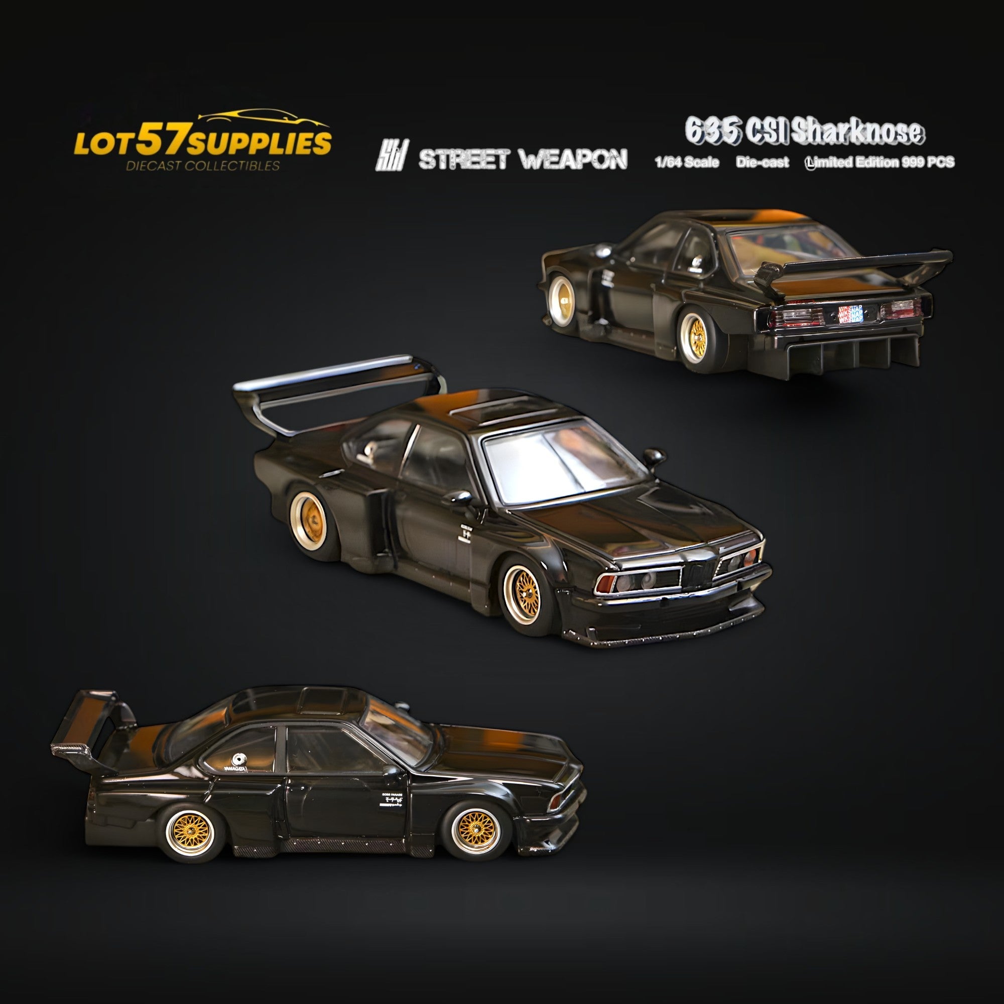 Street Weapon BMW E24 635 CSI Sharknose WideBody Black 1:64