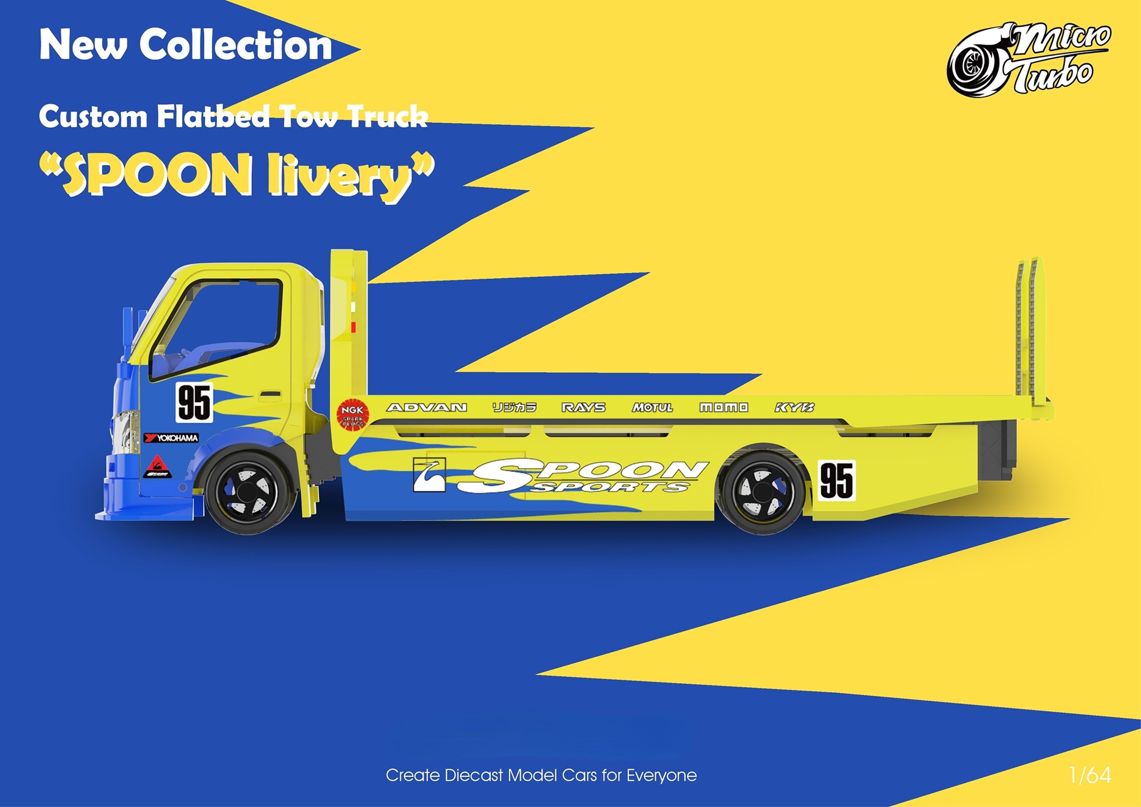 MicroTurbo Hino 300 Custom Flatbed Tow Truck Spoon Livery 1:64