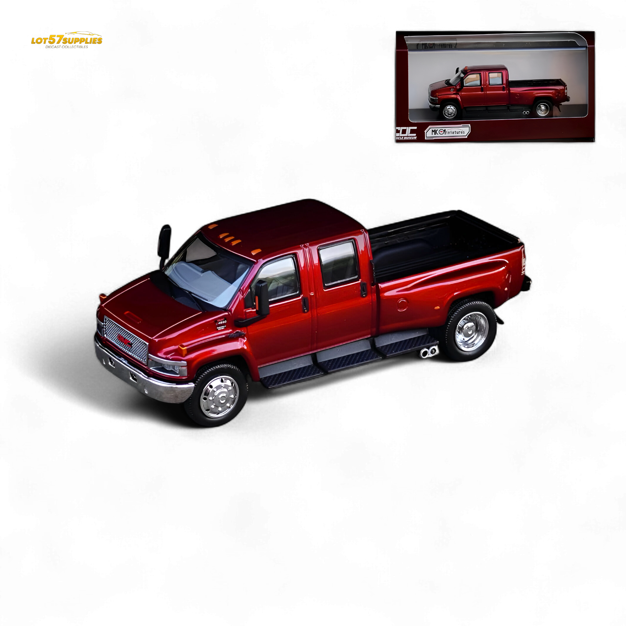 MK Miniatures & GOC GMC Top Kick Pick Up Truck Metallic Red 1:64