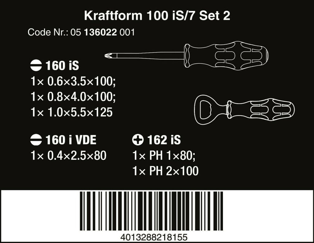 Wera 100 iS/7 VDE Set 2 Kraftform Insulated Screwdriver Set 7 Piece 05136022001