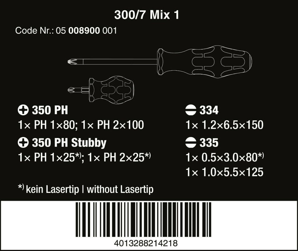 Wera 300/7 Mix 1 Kraftform Plus Screwdriver Set 7 Piece 05008900001