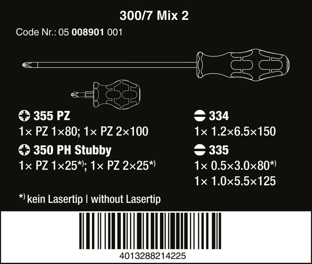 Wera 300/7 Mix 2 Kraftform Plus Screwdriver Set 7 Piece 05008901001