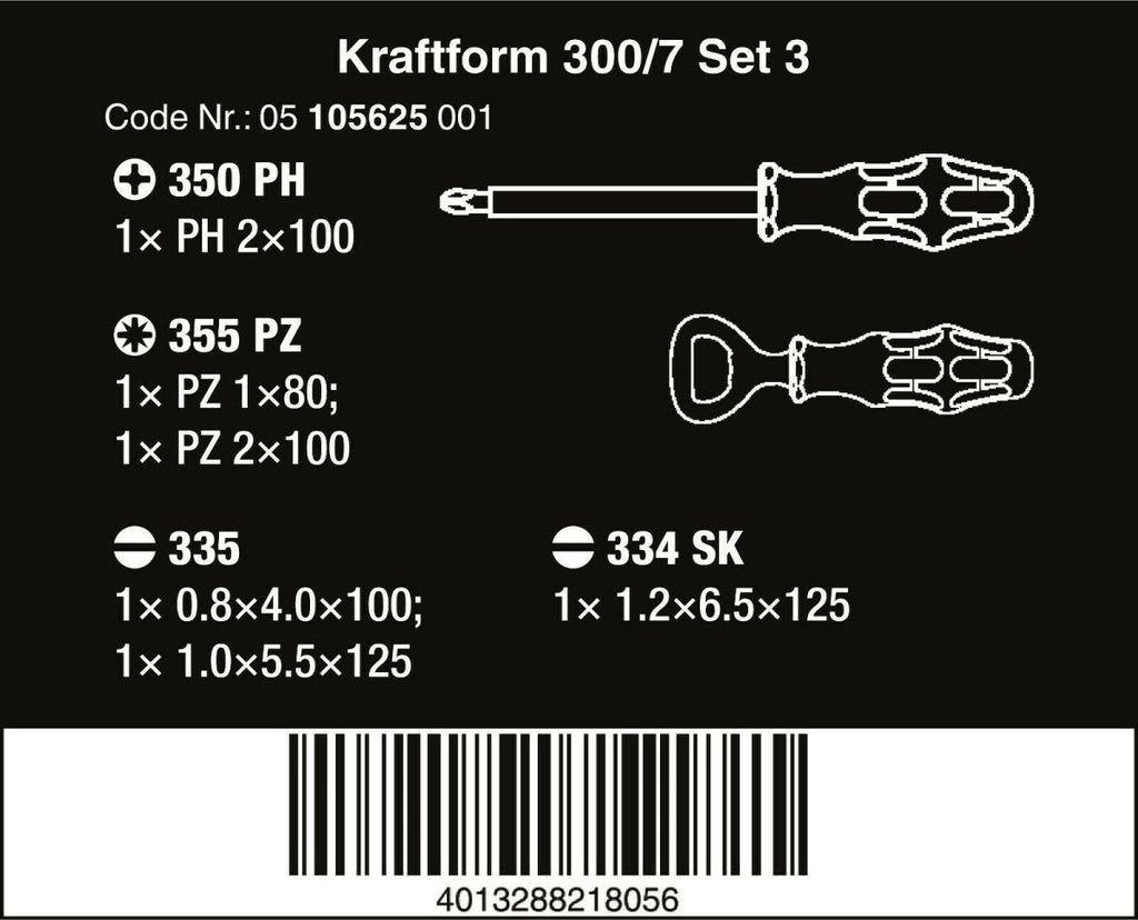 Wera 300/7 Set 3 Kraftform Plus Screwdriver Set 7 Piece 05105625001