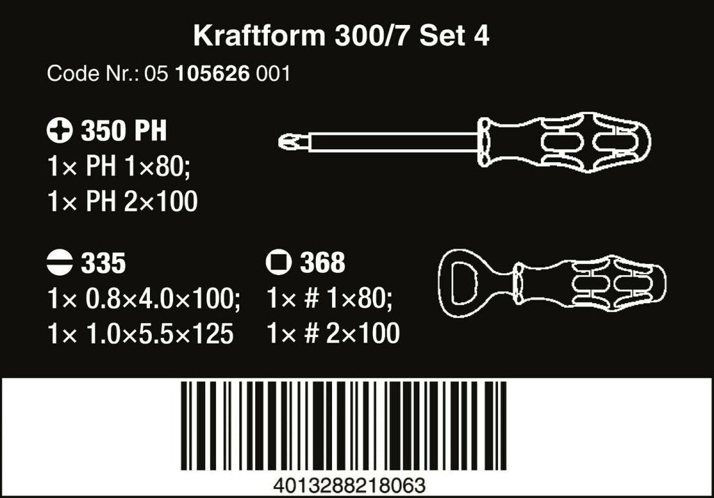 Wera 300/7 Set 4 Kraftform Plus Screwdriver Set 7 Piece 05105626001