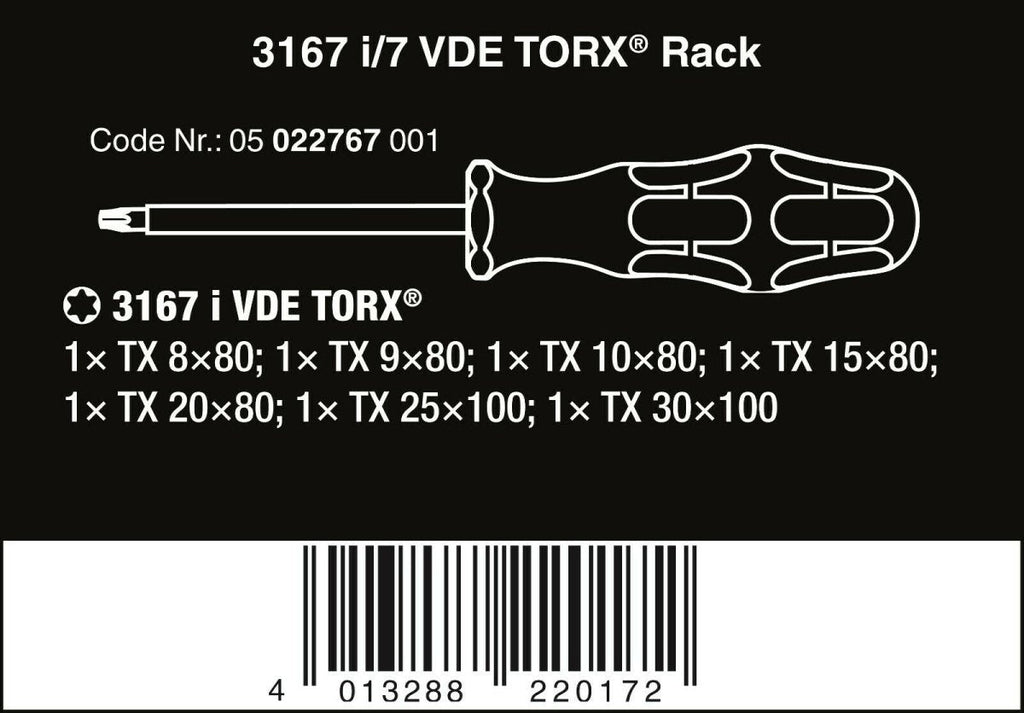 Wera 3167 i/7 VDE Stainless TORX® Screwdriver Set With Rack 7 Piece 05022767001