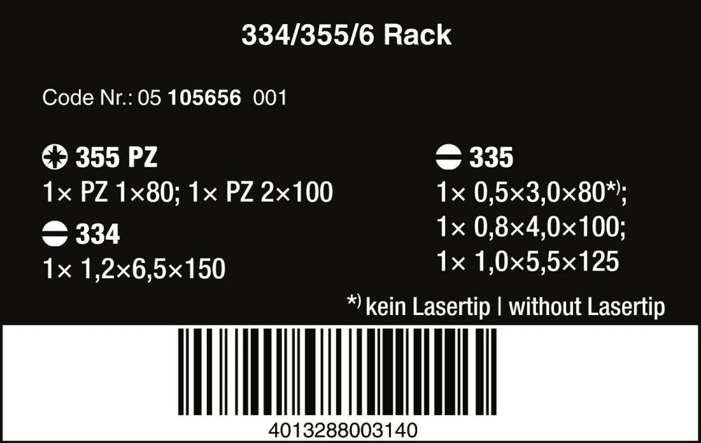 Wera 334/355/6 Kraftform Plus Lasertip Screwdriver Set 6 Piece 05105656001