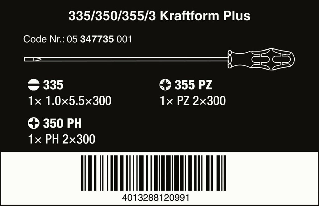 Wera 335/350/355/3 Kraftform Plus Screwdriver Set 300 mm Long 05347735002