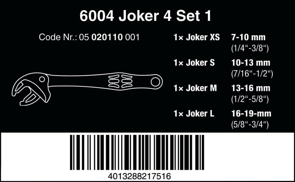 Wera 6004 Joker Self-Setting 4-Piece Wrench Set - Highly Versatile with Metric & Imperial Capabilities – 05020110001