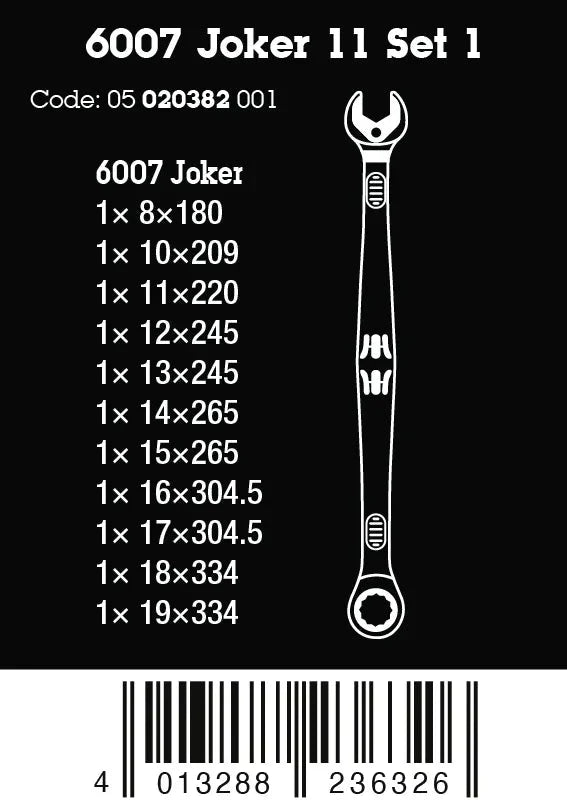 Wera 6007 Joker 11 Set 1 | 11-Piece Ratcheting Combination Spanner Set (Long Design)