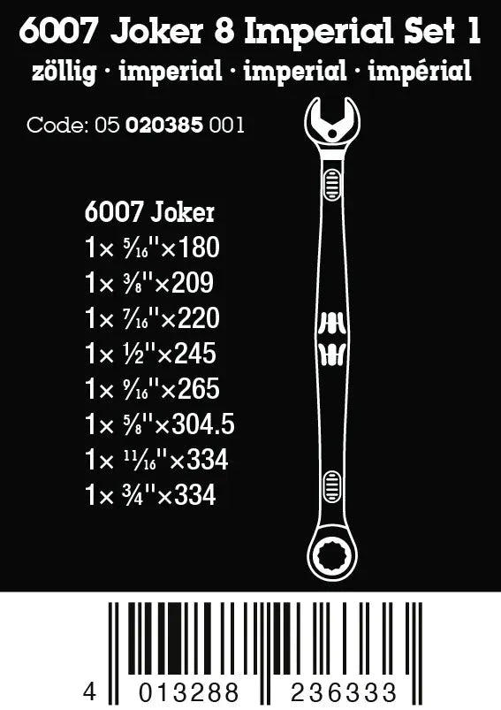 Wera 6007 Joker Imperial 8 Set 1 Ratcheting Combination Wrench Set