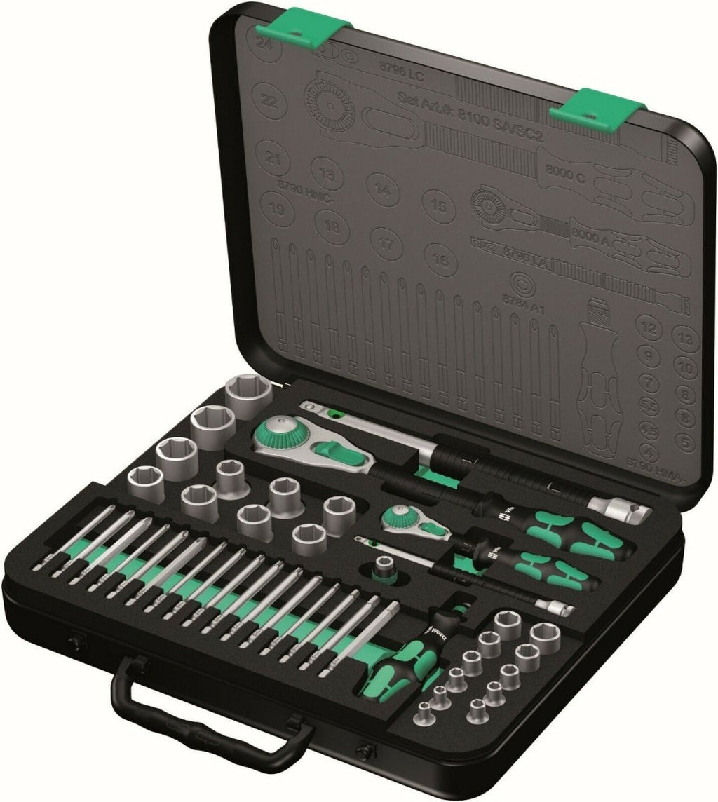 Wera 8100 SA/SC 2 Zyklop Socket Wrench Set 1/4" 1/2" Drive Metric 05160785001