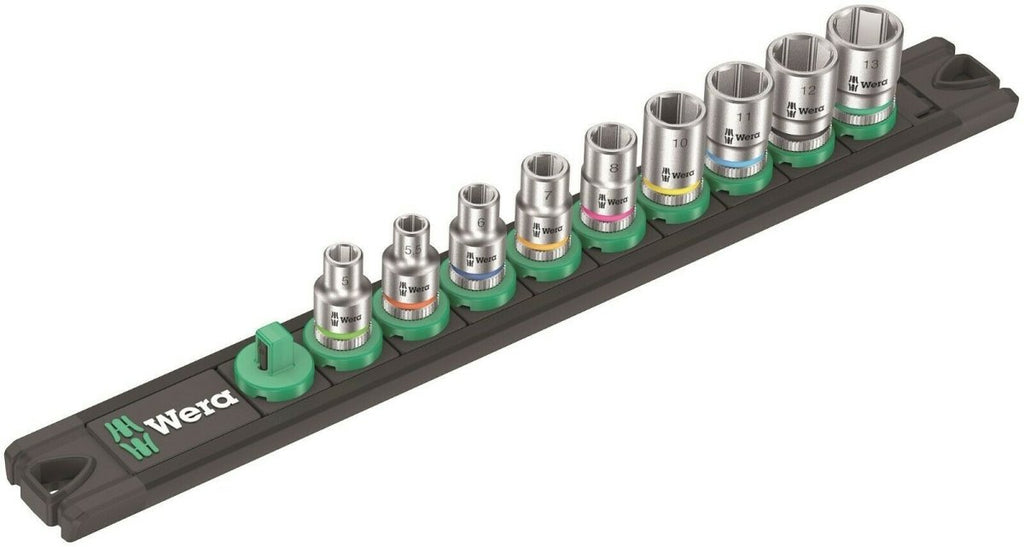 Wera A 4 Zyklop Magnetic Socket Rail Set 1/4" Drive 9 Pieces Metric 05005400001