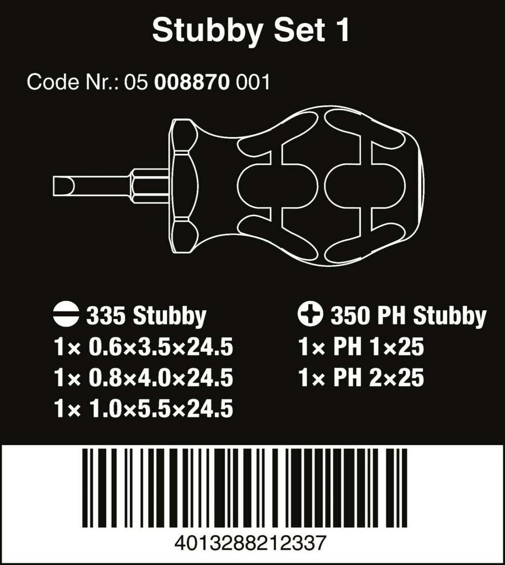 Wera Stubby Set 1 Screwdriver Set 5 Piece 05008870001