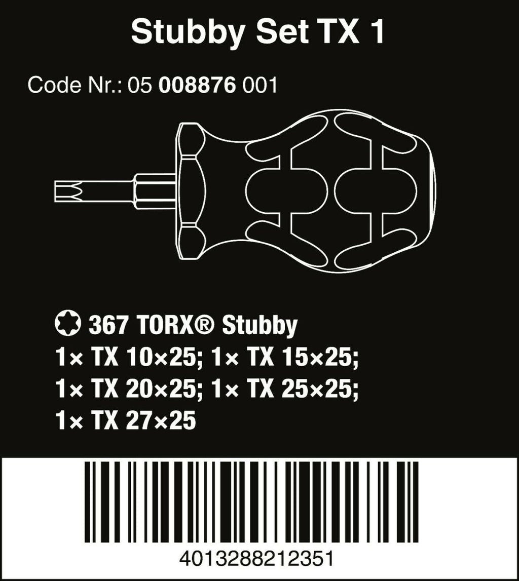 Wera Stubby Set TX 1 TORX® Screwdriver Set 5 Piece 05008876001